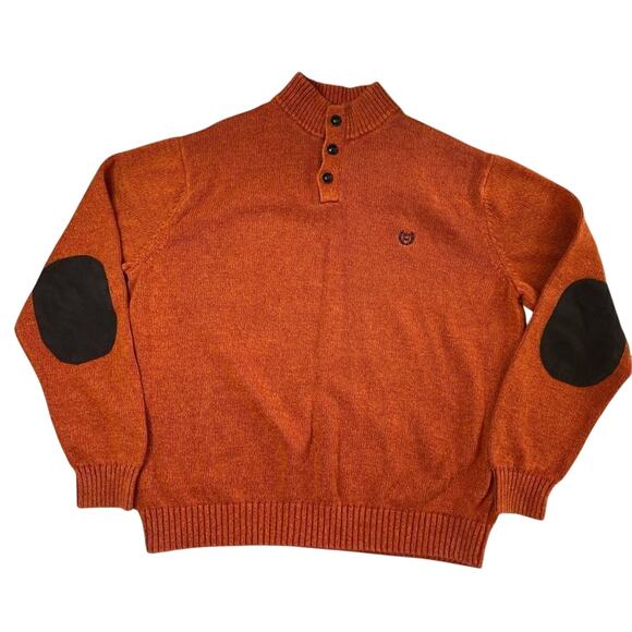 Chaps Button Mock Neck Autumn Twist Elbow Patch Sweater XXL Corpcore Preppy - Picture 1 of 10